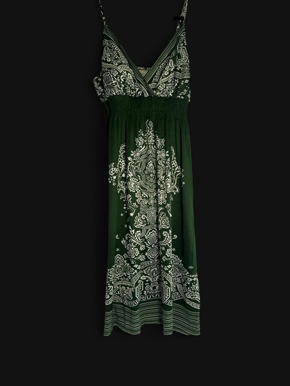 Green Paisley Print Maxi Dress with Smocked Waist